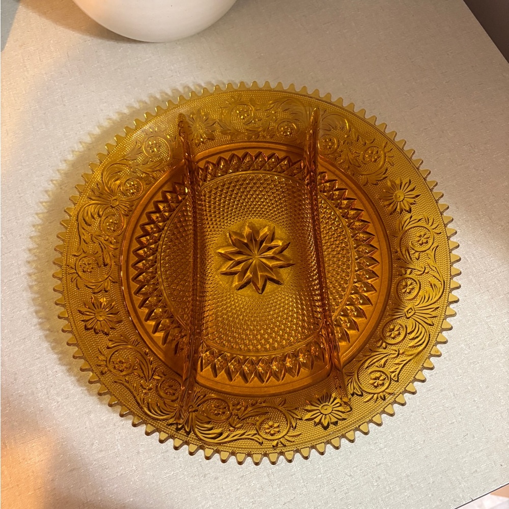 Indiana Glass Tiara Sandwich Amber 3-Part Relish Dish